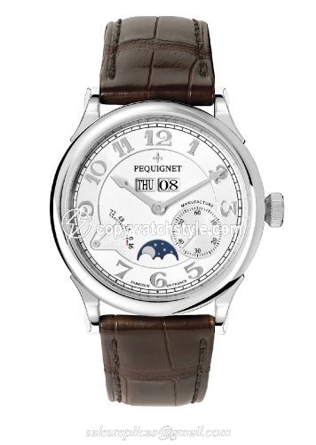 Pequignet Paris Royal Moonphase Silver Numerals / Brown Strap 9007433CG