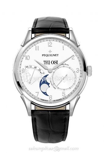 Pequignet Royale Grand Sport Moonphase Silver Numerals / Black Strap 9030433CN Pequignet Royale Grand Sport Moonphase Silver Numerals / Black Strap 9030433CN