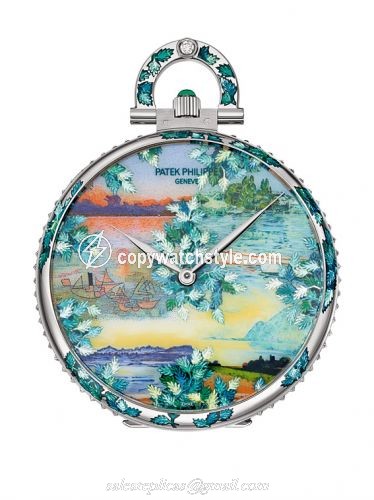 Patek Philippe Pocket Watch Lepine White Gold / Dawn on the Lake 993/100G Patek Philippe Pocket Watch Lepine White Gold / Dawn on the Lake 993/100G