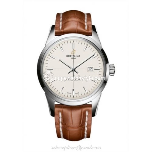Breitling Transocean Date Stainless Steel / Silver / Croco / Pin A1036012/G721/737P/A20BA.1