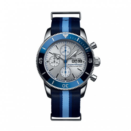 Breitling Superocean Heritage II Chronograph 44 Stainless Steel / Silver / NATO / Ocean Conservancy A133131A1G1W1 Breitling Superocean Heritage II Chronograph 44 Stainless Steel / Silver / NATO / Ocean Conservancy A133131A1G1W1