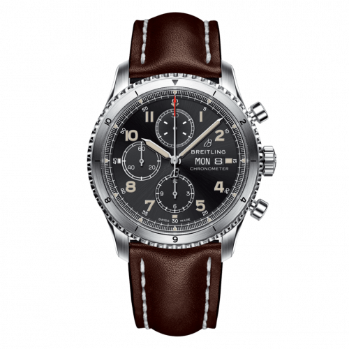 Breitling Aviator 8 Chronograph 43 Stainless Steel / Black / Calf / Folding A13316101B1X4