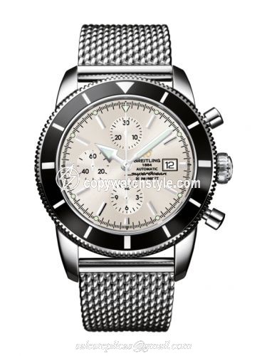 Breitling Superocean Heritage 46 Chronograph Stainless Steel / Black / Stratus Silver / Milanese A1332024.G698.152A Breitling Superocean Heritage 46 Chronograph Stainless Steel / Black / Stratus Silver / Milanese A1332024.G698.152A