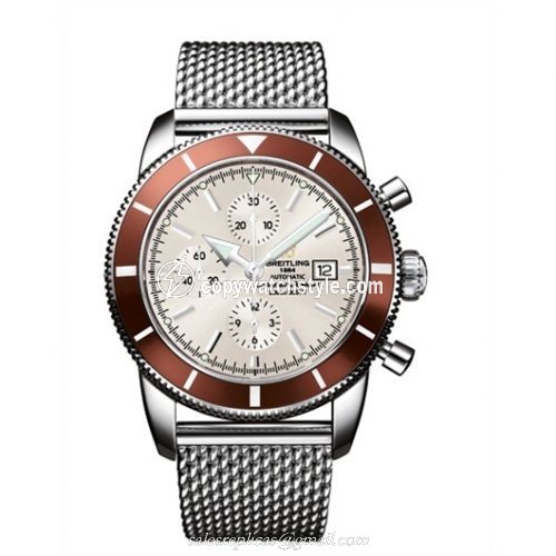 Breitling Superocean Heritage 46 Chronograph Stainless Steel / Bronze / Stratus Silver / Milanese A1332033.G698.144A Breitling Superocean Heritage 46 Chronograph Stainless Steel / Bronze / Stratus Silver / Milanese A1332033.G698.144A