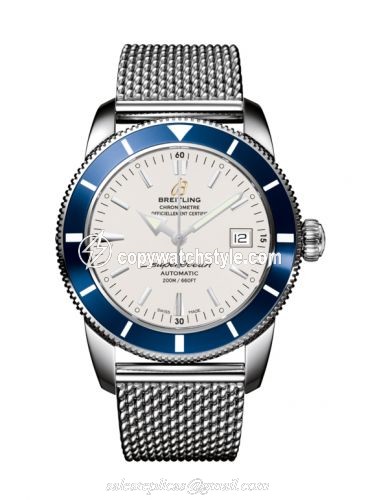 Breitling Superocean Heritage 42 Stainless Steel / Blue / Stratus Silver / Milanese A1732116|G717|154A Breitling Superocean Heritage 42 Stainless Steel / Blue / Stratus Silver / Milanese A1732116|G717|154A