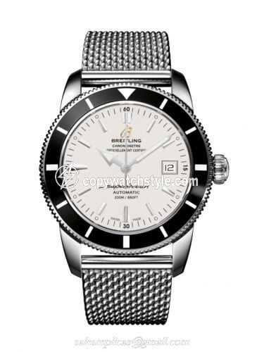 Breitling Superocean Heritage 42 Stainless Steel / Black / Stratus Silver / Milanese A1732124.G717.154A Breitling Superocean Heritage 42 Stainless Steel / Black / Stratus Silver / Milanese A1732124.G717.154A