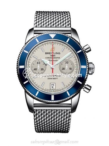Breitling Superocean Heritage 44 Chronograph Stainless Steel / Blue / Silver / Milanese A2337016.G753.154A Breitling Superocean Heritage 44 Chronograph Stainless Steel / Blue / Silver / Milanese A2337016.G753.154A