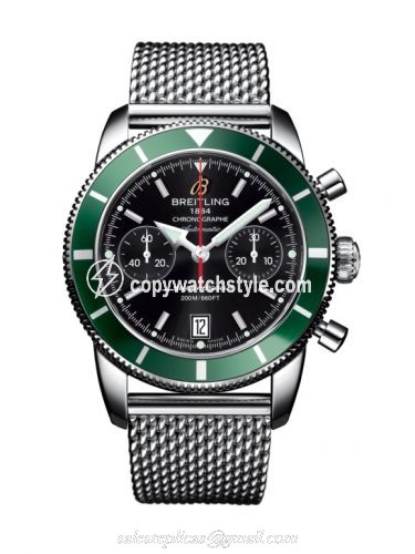 Breitling Superocean Heritage 44 Chronograph Stainless Steel / Green / Black / Milanese A2337036.BB81.154A Breitling Superocean Heritage 44 Chronograph Stainless Steel / Green / Black / Milanese A2337036.BB81.154A