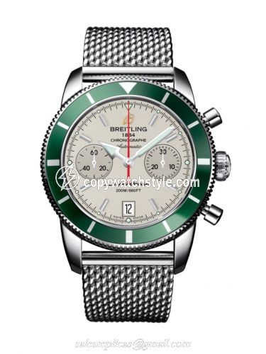 Breitling Superocean Heritage 44 Chronograph Stainless Steel / Green / Silver / Milanese A2337036.G753.154A Breitling Superocean Heritage 44 Chronograph Stainless Steel / Green / Silver / Milanese A2337036.G753.154A
