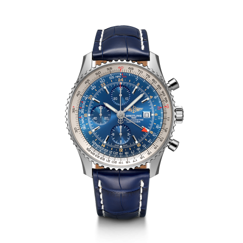 Breitling Navitimer World Stainless Steel / Blue / Croco / Pin A24322121C1P1 Breitling Navitimer World Stainless Steel / Blue / Croco / Pin A24322121C1P1
