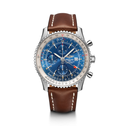 Breitling Navitimer World Stainless Steel / Blue / Calf / Pin A24322121C1X2