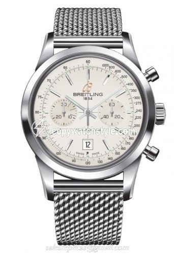 Breitling Transocean Chronograph 38 Silver / Milanese A4131012.G757.171A Breitling Transocean Chronograph 38 Silver / Milanese A4131012.G757.171A
