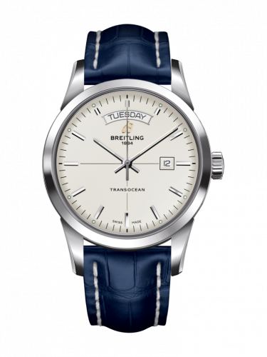 Breitling Transocean Day & Date Stainless Steel / Silver / Croco / Pin A4531012/G751/731P/A20BA.1 Breitling Transocean Day & Date Stainless Steel / Silver / Croco / Pin A4531012/G751/731P/A20BA.1