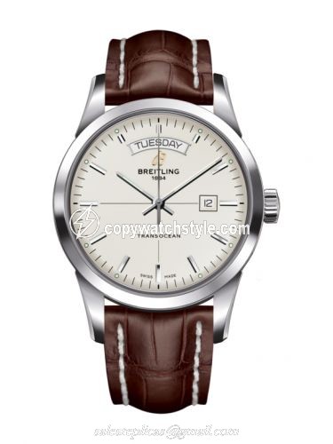 Breitling Transocean Day & Date Stainless Steel / Silver / Croco / Pin A4531012/G751/739P/A20BA.1 Breitling Transocean Day & Date Stainless Steel / Silver / Croco / Pin A4531012/G751/739P/A20BA.1