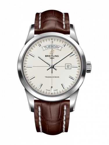 Breitling Transocean Day & Date Stainless Steel / Silver / Croco / Folding A4531012/G751/740P/A20D.1 Breitling Transocean Day & Date Stainless Steel / Silver / Croco / Folding A4531012/G751/740P/A20D.1