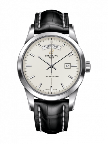 Breitling Transocean Day & Date Stainless Steel / Silver / Croco / Pin A4531012/G751/744P/A20D.1 Breitling Transocean Day & Date Stainless Steel / Silver / Croco / Pin A4531012/G751/744P/A20D.1