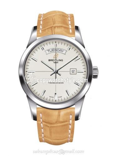 Breitling Transocean Day & Date Stainless Steel / Silver / Croco / Pin A4531012/G751/745P/A20BA.1 Breitling Transocean Day & Date Stainless Steel / Silver / Croco / Pin A4531012/G751/745P/A20BA.1