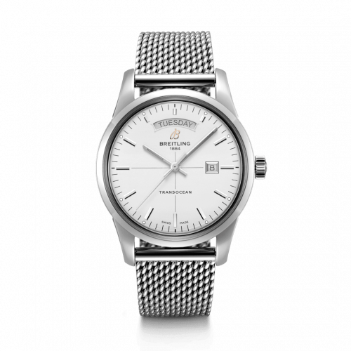 Breitling Transocean Day & Date Stainless Steel / Silver / Milanese A45310121G1A1 Breitling Transocean Day & Date Stainless Steel / Silver / Milanese A45310121G1A1