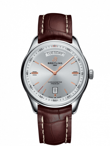 Breitling Premier Automatic Day & Date 40 Stainless Steel / Silver / Croco Brown / Folding A45340211G1P1
