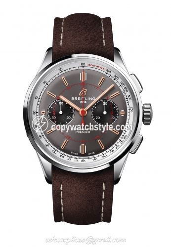 Breitling Premier B01 Chronograph 42 Stainless Steel / Wheels and Waves / Nubuck / Folding AB0118A31B1X1