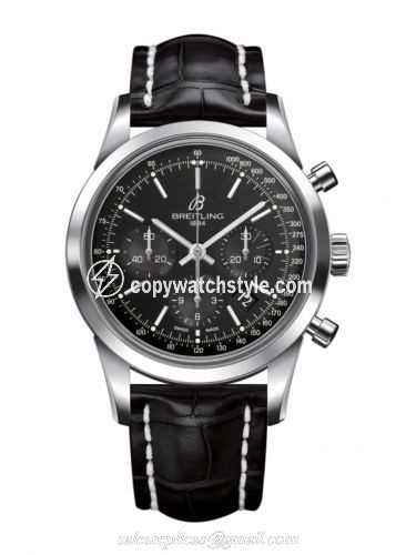 Breitling Transocean Chronograph Stainless Steel / Black / Croco / Pin AB015212/BA99/743P/A20BA.1 Breitling Transocean Chronograph Stainless Steel / Black / Croco / Pin AB015212/BA99/743P/A20BA.1