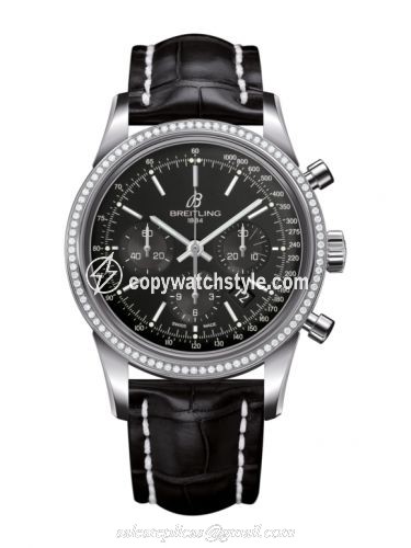 Breitling Transocean Chronograph Stainless Steel / Diamond / Black / Croco AB015253.BA99.743P Breitling Transocean Chronograph Stainless Steel / Diamond / Black / Croco AB015253.BA99.743P
