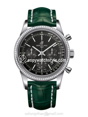 Breitling Transocean Chronograph Stainless Steel / Diamond / Black / Croco AB015253.BA99.748P Breitling Transocean Chronograph Stainless Steel / Diamond / Black / Croco AB015253.BA99.748P