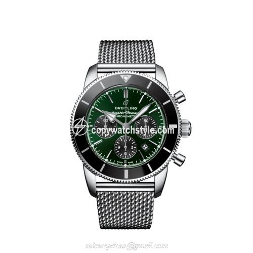 Breitling Superocean Heritage II B01 Chronograph 44 Stainless Steel / Green / Mesh AB01621A1L1A1 Breitling Superocean Heritage II B01 Chronograph 44 Stainless Steel / Green / Mesh AB01621A1L1A1