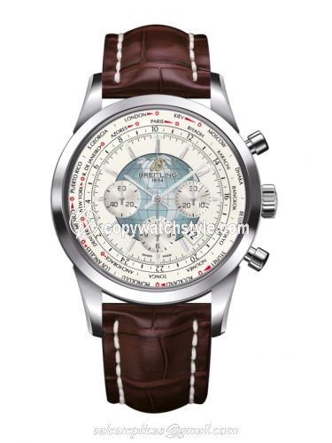 Breitling Transocean Chronograph Unitime Stainless Steel / Silver / Croco AB0510U0.A732.756P