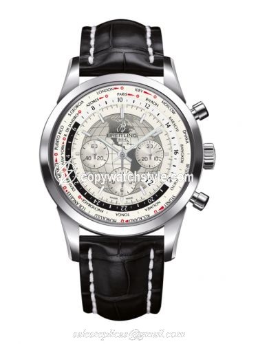 Breitling Transocean Chronograph Unitime Stainless Steel / Silver / Croco AB0510U0.A790.760P. Breitling Transocean Chronograph Unitime Stainless Steel / Silver / Croco AB0510U0.A790.760P.