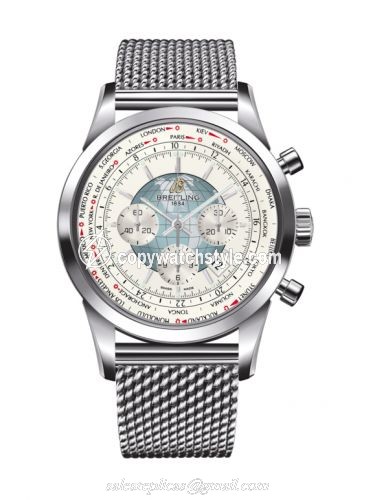 Breitling Transocean Chronograph Unitime Stainless Steel / Silver / Milanese AB0510U0.A732.152A Breitling Transocean Chronograph Unitime Stainless Steel / Silver / Milanese AB0510U0.A732.152A