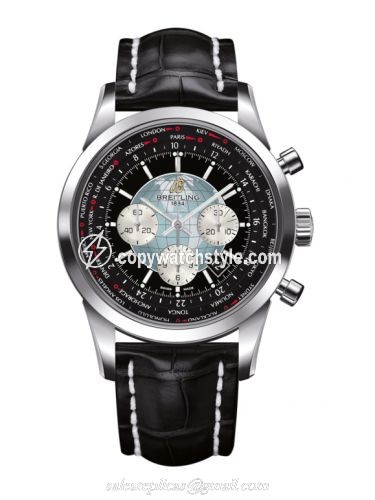 Breitling Transocean Chronograph Unitime Stainless Steel / Black / Croco AB0510U4.BB62.760P Breitling Transocean Chronograph Unitime Stainless Steel / Black / Croco AB0510U4.BB62.760P