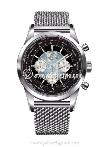 Breitling Transocean Chronograph Unitime Stainless Steel / Black / Milanese AB0510U4B.B62.152A Breitling Transocean Chronograph Unitime Stainless Steel / Black / Milanese AB0510U4B.B62.152A