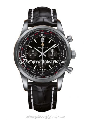 Breitling Transocean Chronograph Unitime Pilot Stainless Steel / Black / Croco AB0510U6.BC26.760P