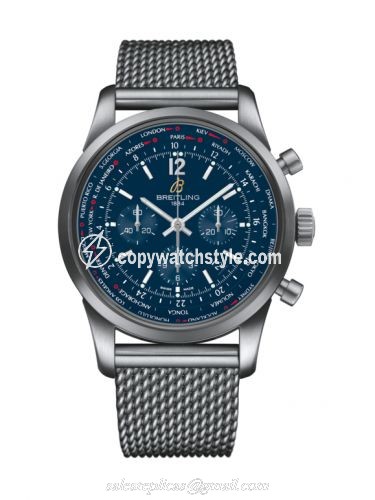Breitling Transocean Chronograph Unitime Pilot Stainless Steel / Blue / Milanese AB0510U9.C879.159A Breitling Transocean Chronograph Unitime Pilot Stainless Steel / Blue / Milanese AB0510U9.C879.159A