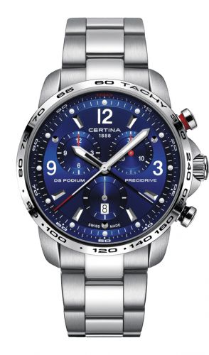 Certina DS Podium Big Size Chrono 1/100 Sec Stainless Steel / Blue / Bracelet C001.647.11.047.00 Certina DS Podium Big Size Chrono 1/100 Sec Stainless Steel / Blue / Bracelet C001.647.11.047.00