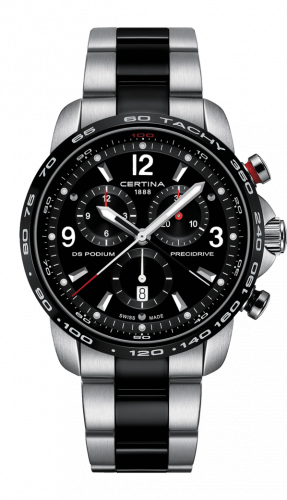 Certina DS Podium Big Size Chrono 1/100 Sec Stainless Steel / PVD / Black / Bracelet C001.647.22.057.00 Certina DS Podium Big Size Chrono 1/100 Sec Stainless Steel / PVD / Black / Bracelet C001.647.22.057.00