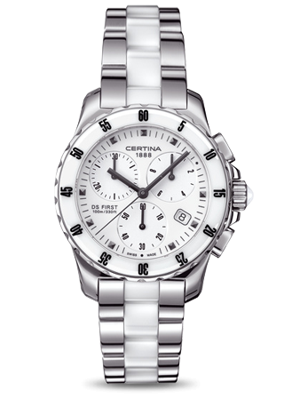 Certina DS First Lady Ceramic Chrono White Bracelet c0142171101101 Certina DS First Lady Ceramic Chrono White Bracelet c0142171101101