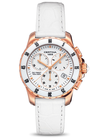Certina DS First Lady Ceramic Chrono Rose White C0142173601100 Certina DS First Lady Ceramic Chrono Rose White C0142173601100