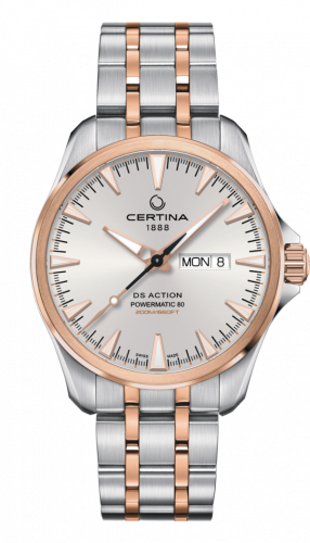 Certina DS Action Powermatic 80 Day-Date Stainless Steel / Rose Gold PVD / Silver / Bracelet C032.430.22.031.00 Certina DS Action Powermatic 80 Day-Date Stainless Steel / Rose Gold PVD / Silver / Bracelet C032.430.22.031.00