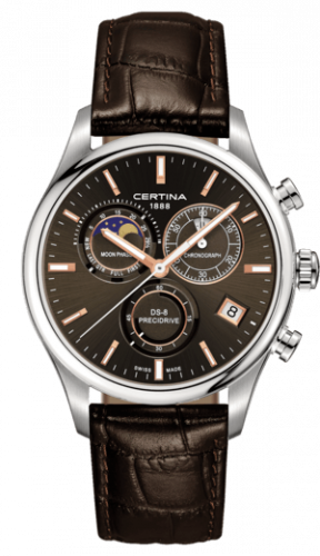 Certina DS-8 Chronograph Moon Phase Stainless Steel / Brown / Strap C033.450.16.081.00