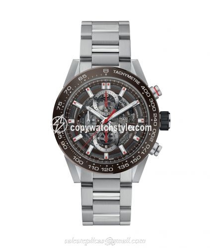 TAG Heuer Carrera Calibre Heuer 01 43 Stainless Steel / Brown Ceramic / Skeleton / Bracelet CAR201U.BA0766 TAG Heuer Carrera Calibre Heuer 01 43 Stainless Steel / Brown Ceramic / Skeleton / Bracelet CAR201U.BA0766