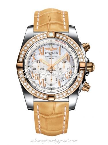 Breitling Chronomat 44 Stainless Steel / Rose Gold / Diamond / Pearl Roman / Croco CB011053.A693.745P Breitling Chronomat 44 Stainless Steel / Rose Gold / Diamond / Pearl Roman / Croco CB011053.A693.745P