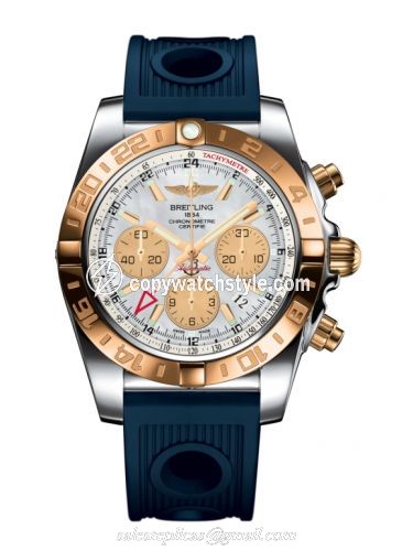 Breitling Chronomat 44 GMT Stainless Steel / Rose Gold / Pearl / Rubber CB042012.A739.211S Breitling Chronomat 44 GMT Stainless Steel / Rose Gold / Pearl / Rubber CB042012.A739.211S