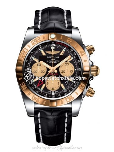 Breitling Chronomat 44 GMT Stainless Steel / Rose Gold / Onyx Black / Croco CB042012.BB86.743P