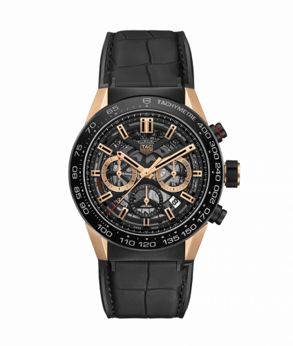 TAG Heuer Carrera Calibre Heuer 02 45 Rose Gold / Black Ceramic / Skeleton / Alligator CBG2A50.FC6450