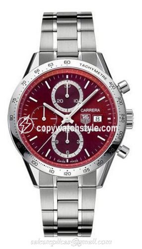 TAG Heuer Carrera Calibre 16 41 Stainless Steel / Burgundy / Japan CV201D.BA0786
