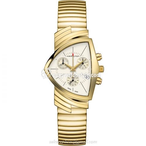 Hamilton Ventura Chrono Quartz 32.3 PVD Yellow / Silver / Bracelet H24422151 Hamilton Ventura Chrono Quartz 32.3 PVD Yellow / Silver / Bracelet H24422151