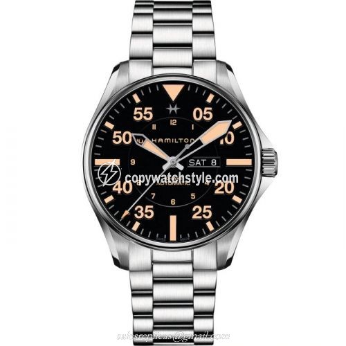 Hamilton Khaki Aviation Pilot Day-Date Auto 46 Stainless Steel / Black / Bracelet H64725131 Hamilton Khaki Aviation Pilot Day-Date Auto 46 Stainless Steel / Black / Bracelet H64725131