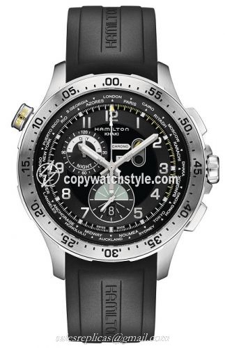 Hamilton Khaki Pilot Chrono Worldtimer Black / Rubber H76714335